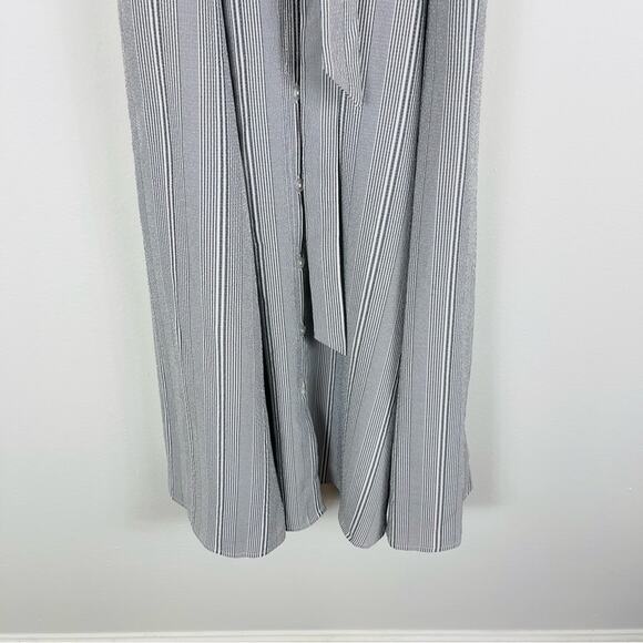 NWT Nina Leonard grey white stripe coastal preppy midi belted dress medium - Picture 4 of 10
